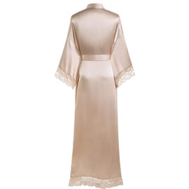 BABEYOND Satin Kimono Robe Long Bridesmaid Wedding Bath Robe with Lace Trim