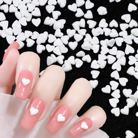 200 Pieces 3D Nail Art White Hearts Mixed Sizes 4mm 5mm 6mm, Beauties Factory Nail Tip Decals Flatback Heart