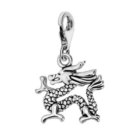 Quiges Charms Pendant 3D Chinese Dragon Silver-Plated Women's Jewellery for Charm Bracelet, Sterling Silver