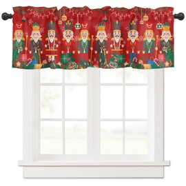 TTBDKKDM Red Christmas Window Valance for Kitchen Bedroom, Cute Nutcrackers Window Curtain for Living Room Bathroom, Red Window Treatment Valance Rod Pocket Window Curtain, 54" W x 18" L