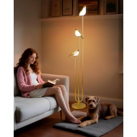 Lightdot 63IN Gold Floor Lamp for Living Room Modern Mid Century Standing Light with 3 Adjustable LED Bird Lights for Wedding/Party, Unique Cute Tall Floor Lamp for Bedroom Kids Room