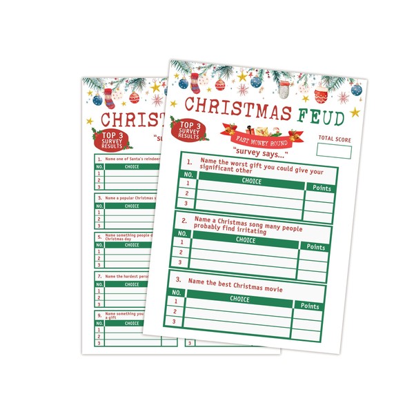 ZAQTS Christmas Friendly Feud Card Game, Christmas Party Game for