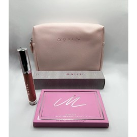 mally Eye&cheek pallette +make up brush + lipstick +mally cosmetic bag 4 Piece S