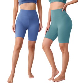 VALANDY Creamlush 4 Pack Biker Shorts Women-8" High Waisted Stretchy Soft Yoga Lounge Shorts