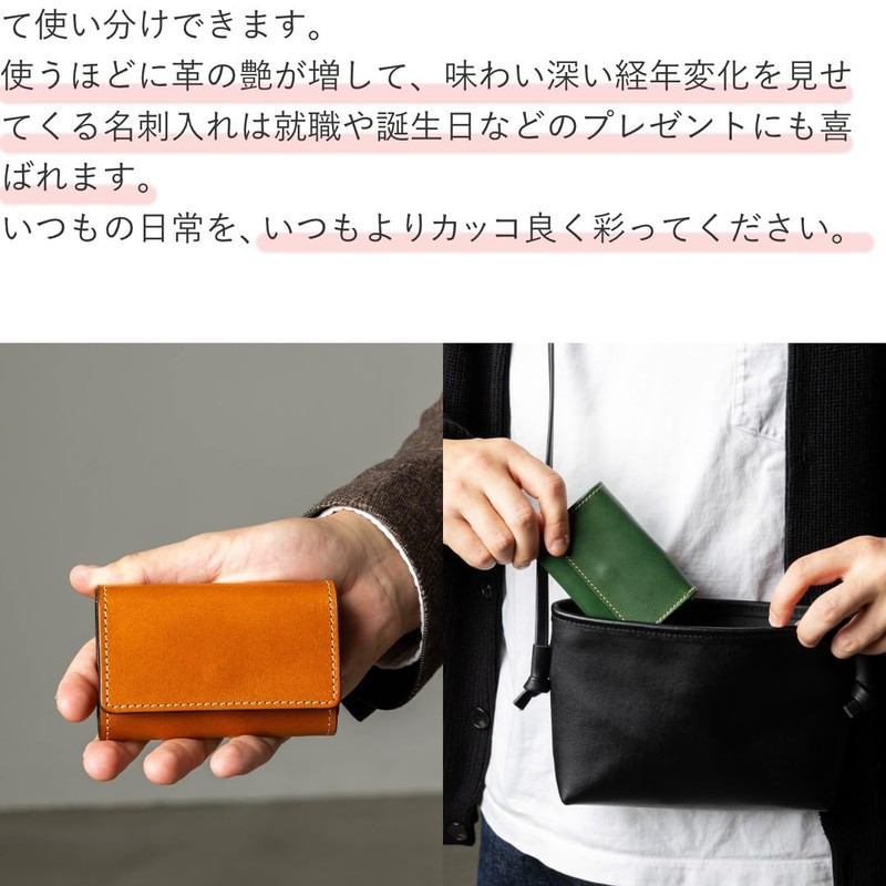 Greole Men's Business Card Holder, Genuine Leather, Pass Case, Card