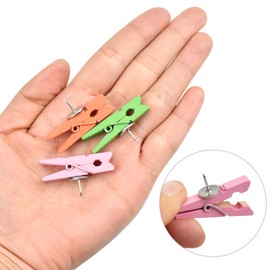 Pack of 50 Push Pin Clips Wooden Pegs Pins with Wooden Pegs, Wooden Clothes Pegs, Colourful with Push Pins, Wooden Pin Pins Clips for Cork Pin Board, Notes, Photos, Hanging, Crafts