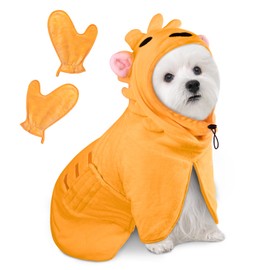 Bibykivn Dog Bathrobe, Quick-Drying Microfibre Bath Towel, Adjustable Dog Towel with Velcro Closure, Absorbent Dog Bathrobe with Hat for Large Medium Dogs (Orange, S)