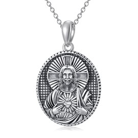 SLIACETE Christian Jesus Christ Serenity Prayer Necklace, 925 Sterling Silver Religious Medal Medallion Necklace