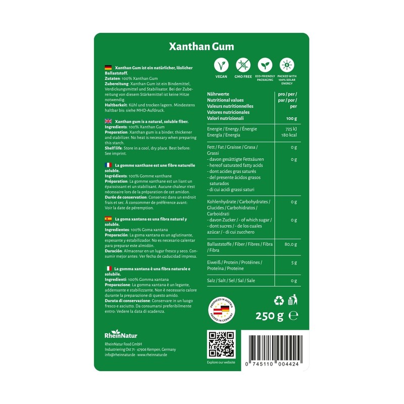RheinNatur Xanthan Gum Powder 250 g - Natural Binder -