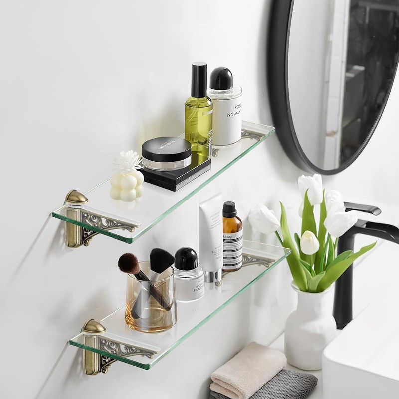 Chinflly Adjustable Glass Floating Shelf Brackets,2 PCS Antique Glass Shelf
