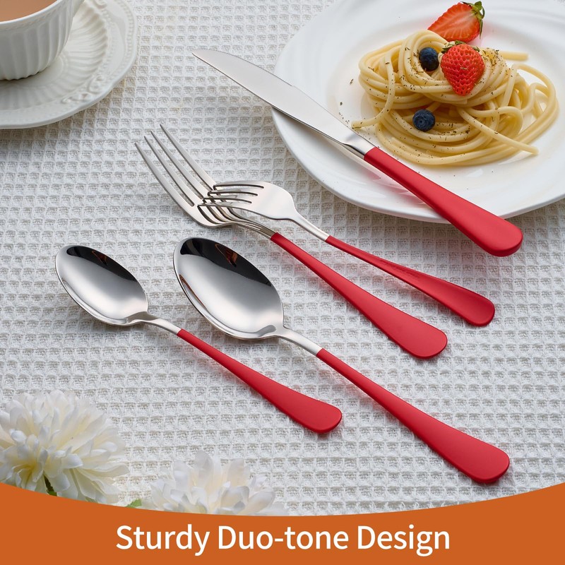 Lekoton 20 Piece Red 18/0 Flatware Utensil Set for 4,
