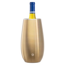 SNOWFOX Premium Vacuum Insulated, Triple Walled, Stainless Steel Wine Chiller w/Optimal fit to keep wine cold longer. Fits most Wine and Champagne Bottles. Non-Slip Silicon Base, Shimmer Gold