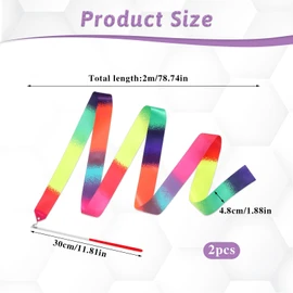 Dimeho Pack of 2 gymnastics bands with rod, gymnastics dance bands, rainbow streamers, dance bands, dancer stick, 209 cm rhythmic gymnastics band, twirling stick for artistic dance talent shows