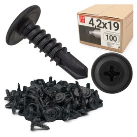 100er Packung schwarze Bohrschrauben 4,2x19 mm aus Stahl fosfatiert mit Unterlegscheibe PH Kreuzschlitz für Trockenbau, Metallprofil, Rigips, Holz