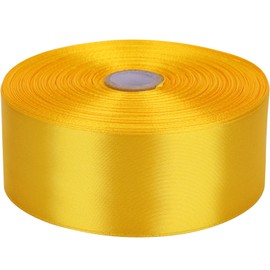 Baocuan 1-1/2 inch Yellow Satin Ribbon 50 Yards Solid Fabric Ribbons Roll for Wedding Invitations, Bridal Bouquets, Sewing, Party Decorations, Gift Wrapping and More