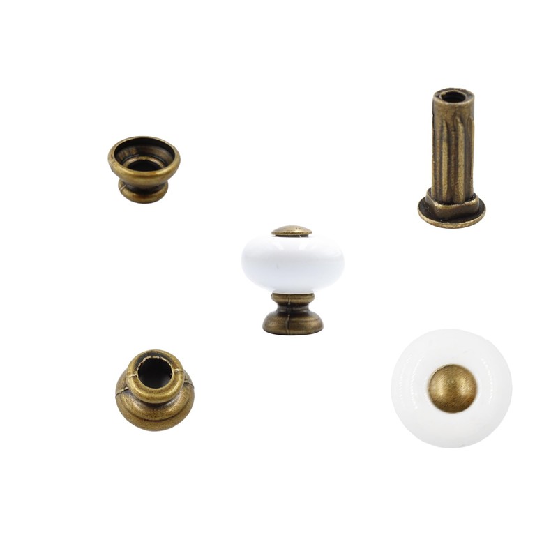 AUXBC 12Pcs 1” Ceramic Round Knobs, Antique Brass and Ceramic