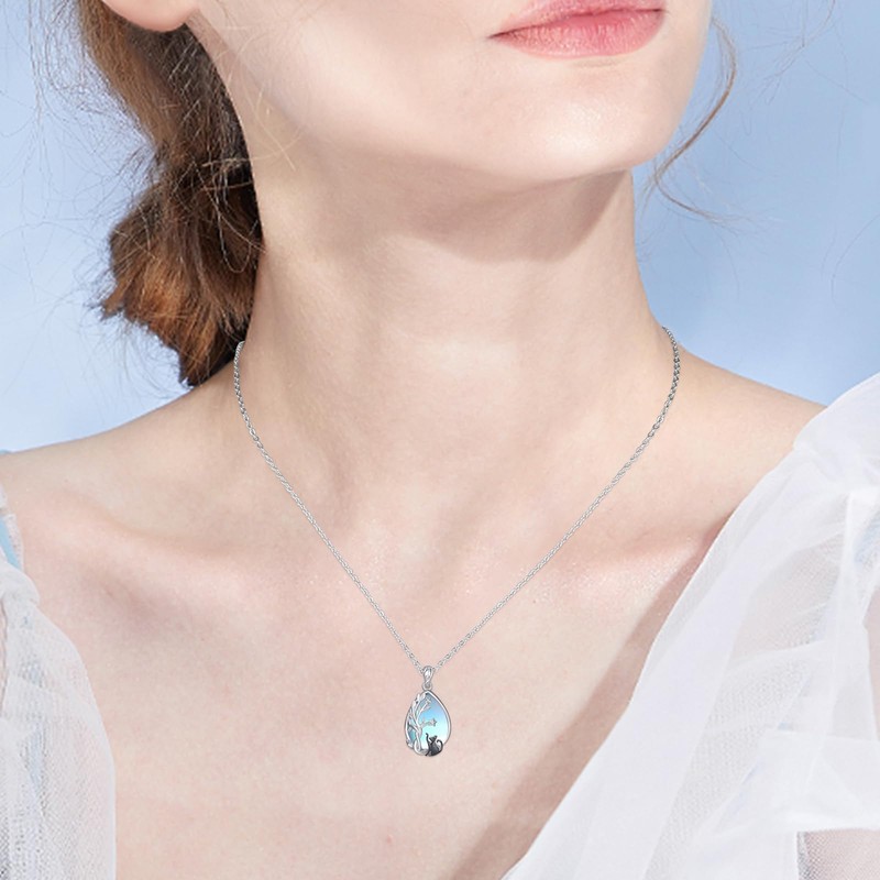 JFASHOP Tree of Life Necklace Moonstone Pendant Necklace 925 Sterling