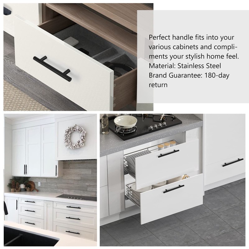 LONTAN 15 Pack Black Kitchen Handles 128mm Black Cupboard Handles