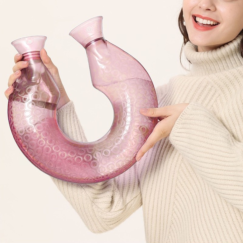 1400ml Hot Water Bottle U Shaped Reduce Pain Transparent Hot