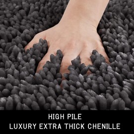 Yimobra Toilet Rugs U Shaped Washable, Soft Comfortable Toilet Mat for Bathroom Floor, Non-Slip Contour Bathroom Rugs for Toilet, Fluffy, Thick, Dry Quickly Absorbent Water, 24.4 x 24.4, Dark Grey