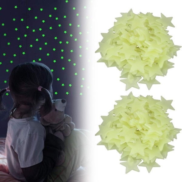 200 Pcs 3D Glow in The Dark Stars DIY Glow in The Dark Stickers for Create a Warm & Romantic Atmosphere and a Beautiful Sensory Starry Sky for Children's Walls Windows Ceilings Doors or Clothes