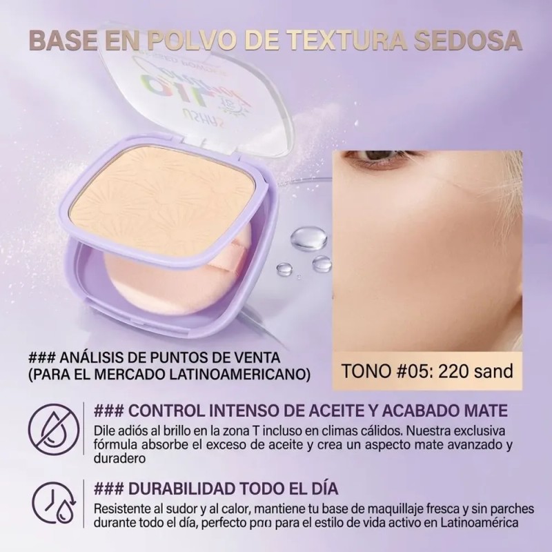 Polvo Compacto Matificante Larga Duración Control Grasa 220 Sand