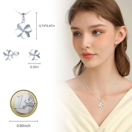 MICMIF 925 Sterling Silver Jewellery Set for Women Four Leaf Clover Earrings and Necklace for Women Girls Stud Earrings Clover and Chain Pendant Clover Set with Zirconia, Sterling Silver Gemstone,