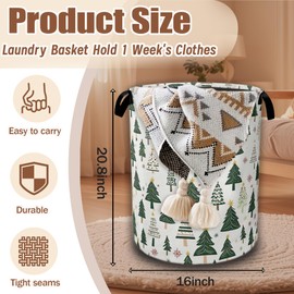 Christmas Pine Tree Laundry Basket,Waterproof Foldable Laundry Hamper,Dirty Clothes Basket, Linen Bin Storage Organizer Collection 16" x 20.8"