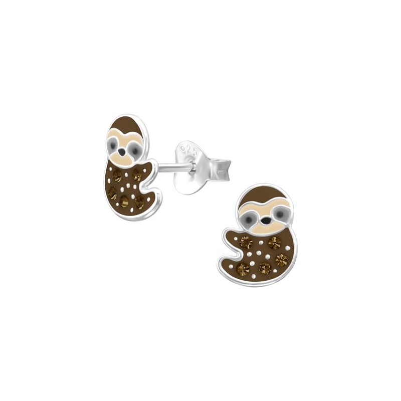 Sloth Earrings with Crystal Stones - 925 Sterling Silver