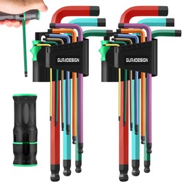 GURADESIGN 19-Piece Allen Wrenches Set, Hex Key Set,Metric and SAE Allen Key Set Extra Long with Ball End T-Handle, MM(1.5mm-10mm),SAE(5/64"-3/8") Chrome Vanadium Steel