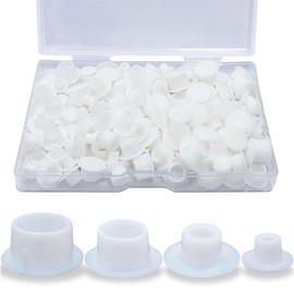 Athyior 130pcs Plastic Hole Plugs White 4 Sizes - Screw Hole Covers Caps Locking Insert End Cap Round Flush Type Fix Plug Snap in Drill Holes Cover for Furniture Cabinet Cupboard Shelves(5/6/8/10mm)