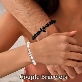 Matching Bracelets for Couples Valentines Day Gifts for Her Adjustable Beaded Bracelets with Stainless Steel Puzzle Engagement Gifts for Couples