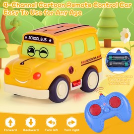 Highttoy Remote Control Cars for 1 2 3 Year Olds, Cartoon School Bus Toys for 1 2 3 Year Old Boys Girls Gifts 2.4GHz 4-Channel Mini RC Car Toys for Toddlers Kids, Orange