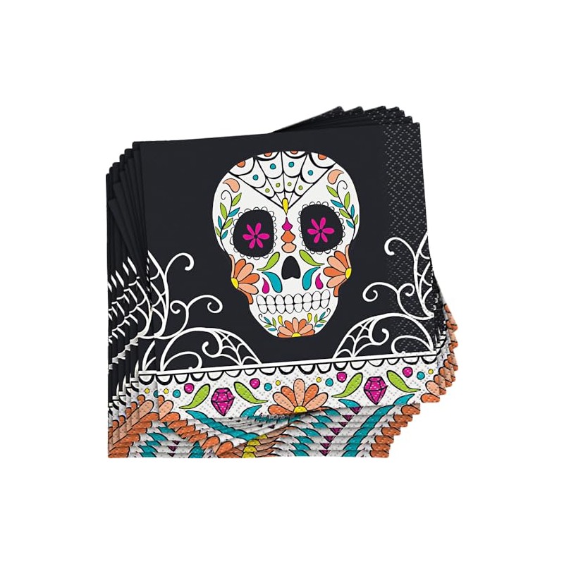 Vibrant Multicolored Skull Day of the Dead Beverage Napkins -