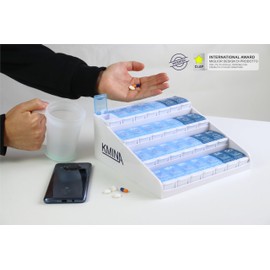 KMINA - Tablettenbox 7 Tage 4 Fächer, Groß, Italienisch, Morgens Mittags Abends Nachts, Medikamentenbox - Made in Europe