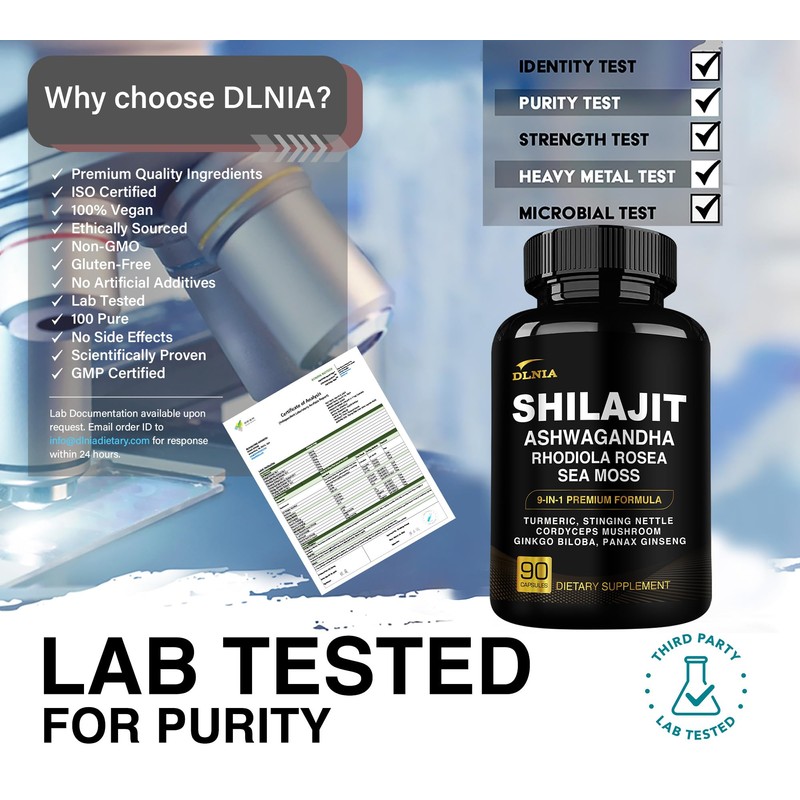 DLNIA Shilajit 9-in-1 Capsules – Organic Himalayan Complex with Ashwagandha,