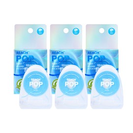 REACH POP Dental Floss 3 Pack | Vegan Wax & PFAS-Free | Durable & Shred Resistant | Slides Smoothly & Easily | Effective Plaque Removal | Blue Color Floss | Mint, 164.1 YD