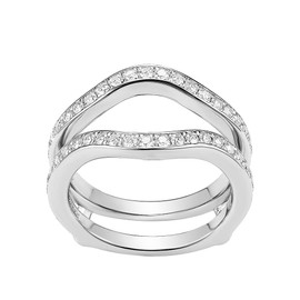 DovEggs Moissanite Wedding Ring for Women 0.63CTW 1.5mm Moissanite Lab Created Diamond Half Eternity Bezel Channel Curved Enhancer Guard 14k Gold Quality Sterling Silver(Enhancer Wedding Band Only 5)