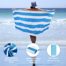 VZZNN 2Pcs Large Microfibre Beach Bath Towel - Quick Dry Microfibre - 100% Recycled Towel - Sand Free - Compact, Lightweight(Light Blue+Sunset)