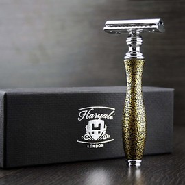 Antique Gold Texture Handle Classic – Closed Comb Safety Razor – Metal Chrome-Plated Fine Engraved Design
