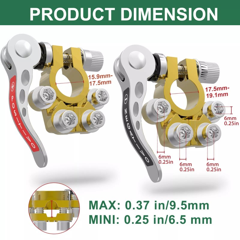 Lotfancy 2pcs Car Battery Terminal Connector 4 Way Positive Negative