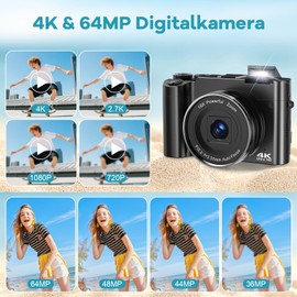 Digital Camera Vlogging Camera 64MP 4K with Front and Rear Lens, 16X Zoom, 3 Inch IPS Screen, 32GB Card, Webcam & Vlog Function, Perfect Compact Camera Photo Camera for Teens, Beginners