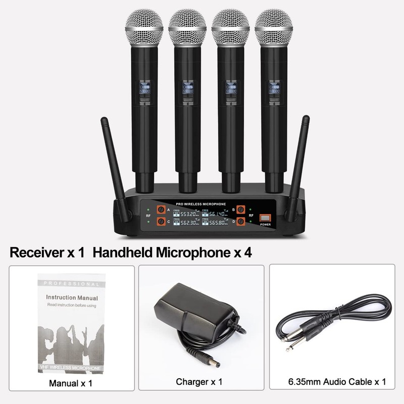 Depusheng DX4 Wireless Microphone, Professional 4 Channels Karaoke Handheld System