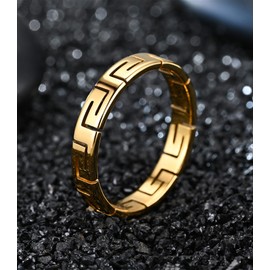 King Ring 4mm Greek Viking Stainless Steel Elegant Wedding Band - Everyday Couple Rings - Gold 10