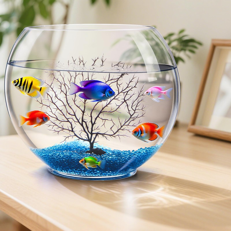 Okllen Mini Glass Fish Bowl, Oblate Small Fish Tank with