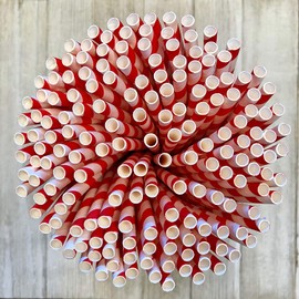 Valentine Stripe Paper Straws - Red and White Straws - 7.75 Inches - 50 Pack - Outside the Box Papers Brand