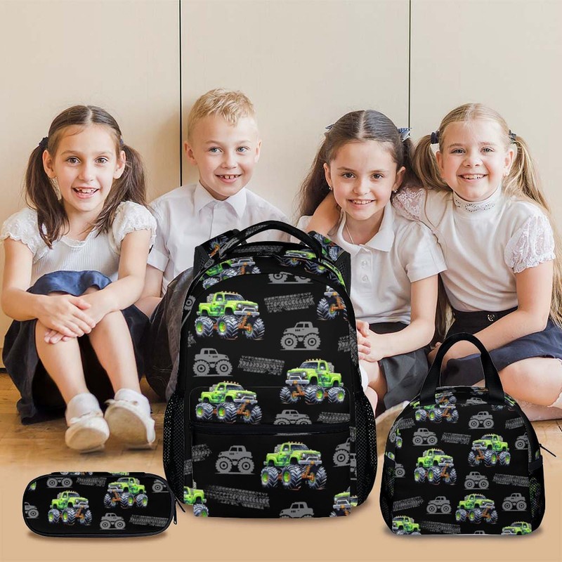 CustomWish Truck Backpack for Kids School, Set of 3 Car