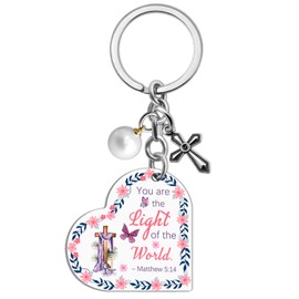 isiyu Christian Keychain Gifts Bible Verse Keychain Religious Cross Baptism Gift for Women Men Faith Inspirational（Matthew 5:14）