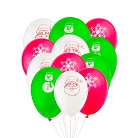 Henbrandt Christmas Party Balloons 3 Assorted Designs Pack of 12 for School and Office Xmas Parties
