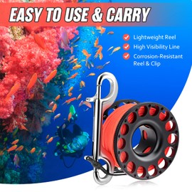 Pecihiko Scuba Diving Reel, Aluminum Alloy Wreck Cave Finger Spool with 30m/100ft High Visibility Flat Line and Double-Ended Bolt Snap Clip Fits for Outdoor Diving Activities Black